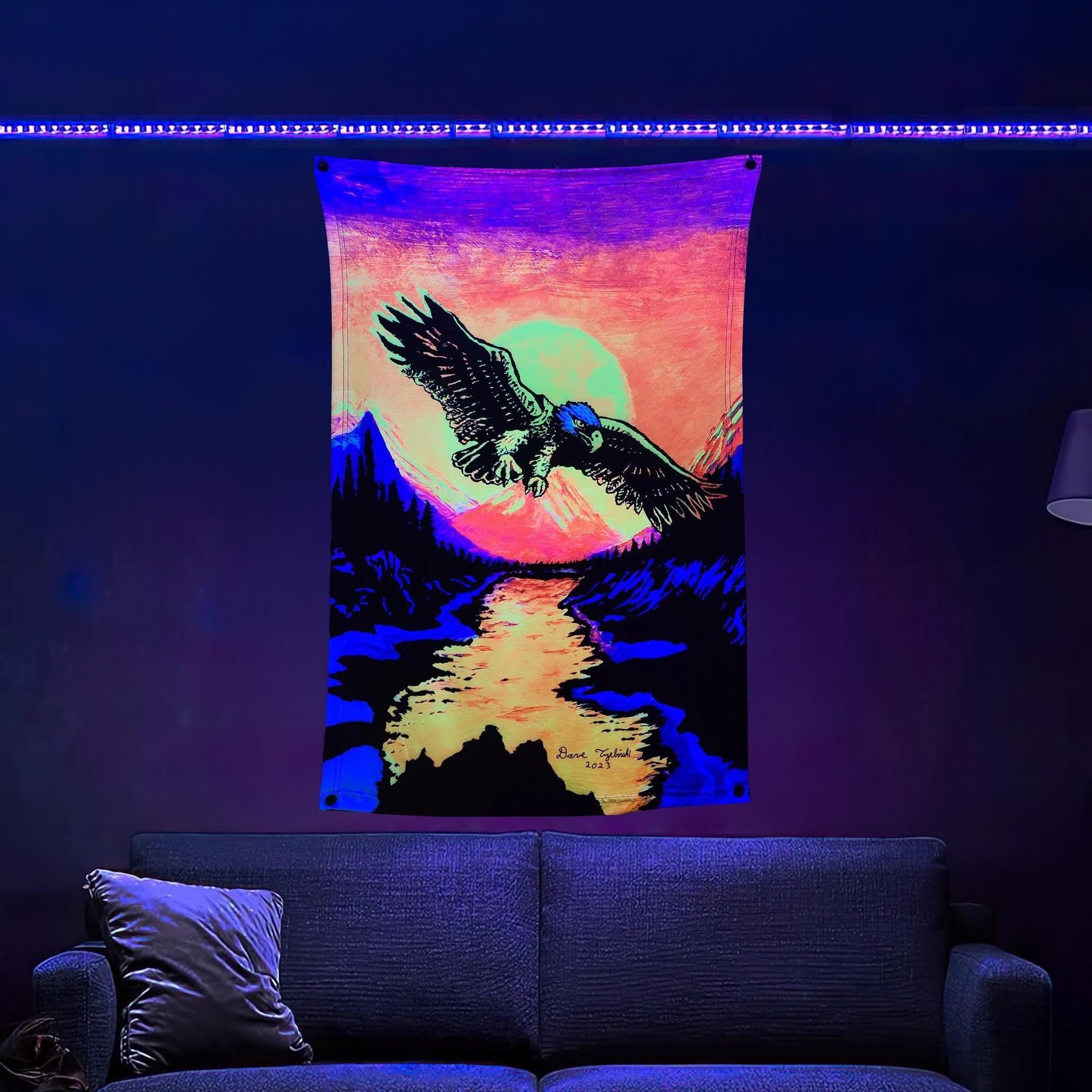 Descending (Blacklight Trippy Tapestry) Psychedelic UV Reactive Fluorescent Wall Hanging