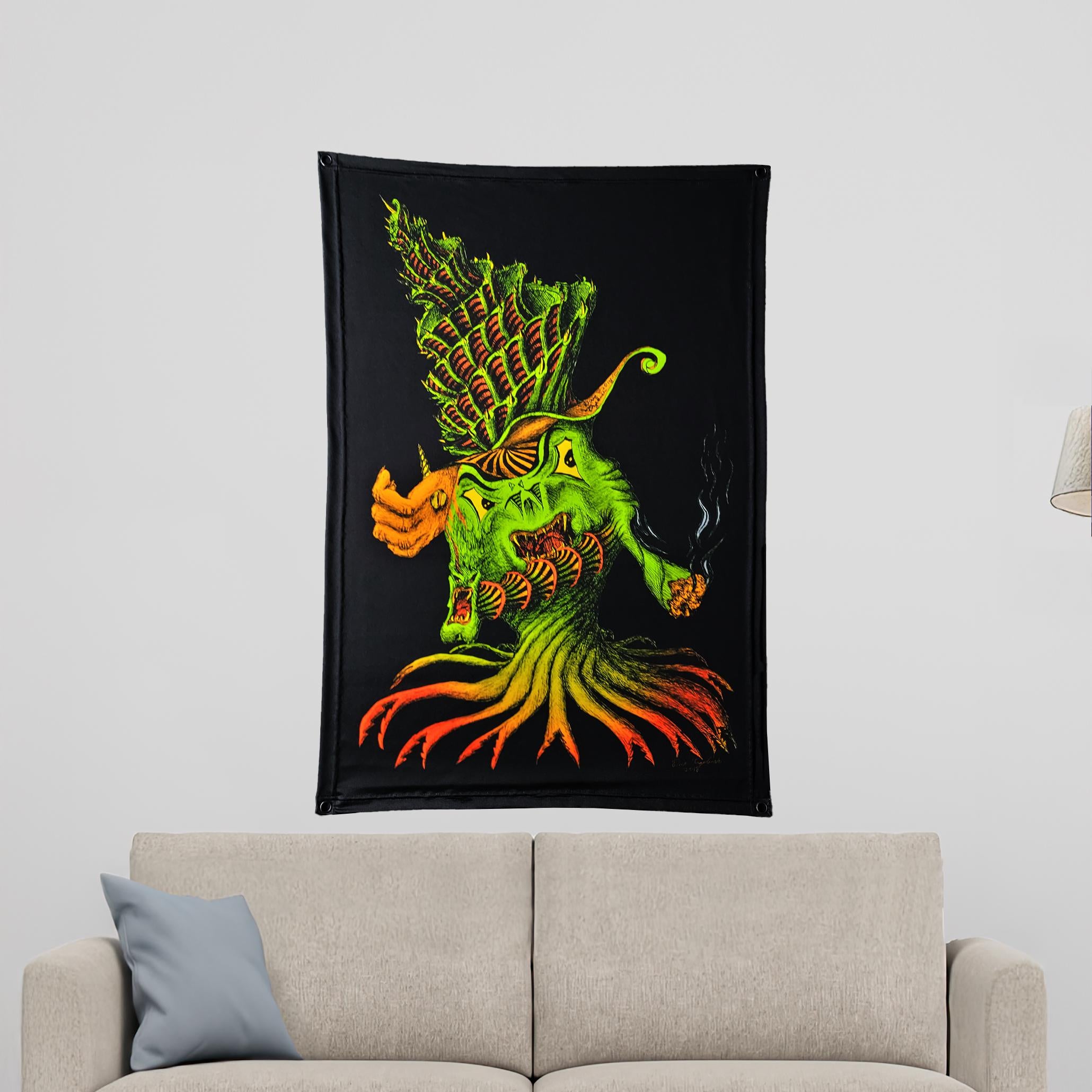 Crazy Alien (Blacklight Trippy Tapestry) Psychedelic UV Reactive Fluorescent Wall Hanging