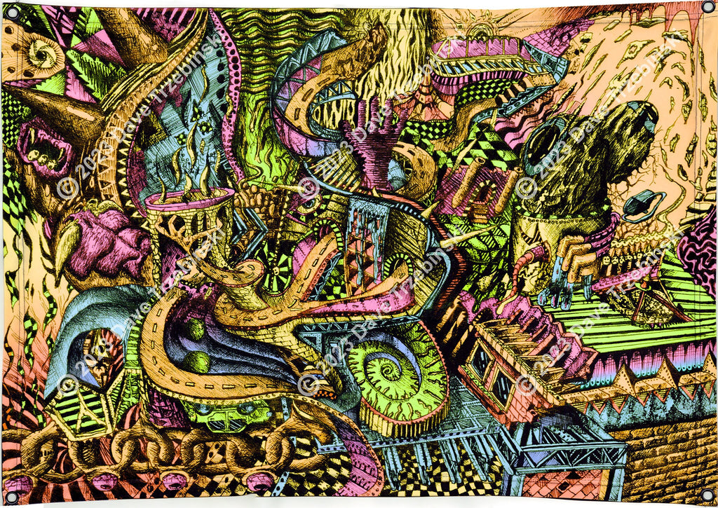 Roads (Blacklight Trippy Tapestry) Psychedelic UV Reactive Fluorescent Wall Hanging