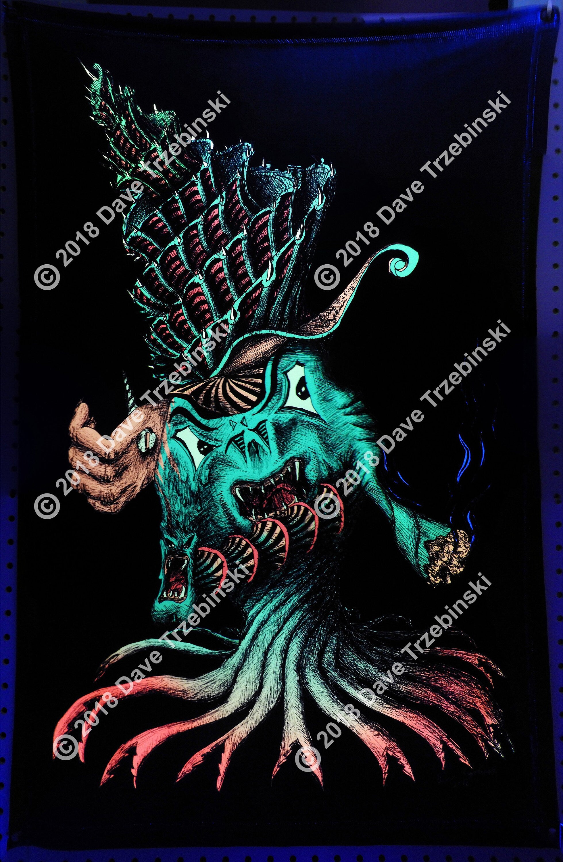 Crazy Alien (Blacklight Trippy Tapestry) Psychedelic UV Reactive Fluorescent Wall Hanging