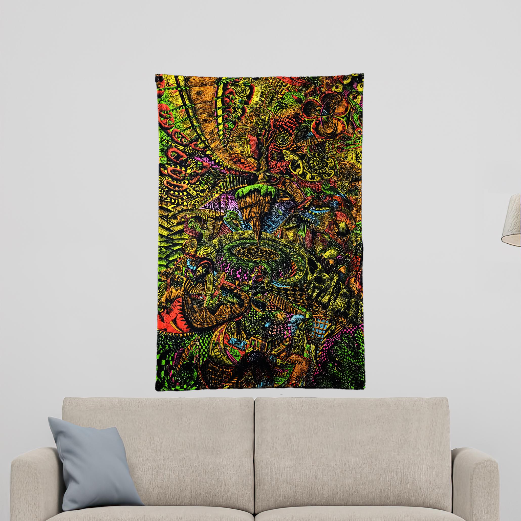 Boardwalk (Blacklight Trippy Tapestry) Psychedelic UV Reactive Fluorescent Wall Hanging