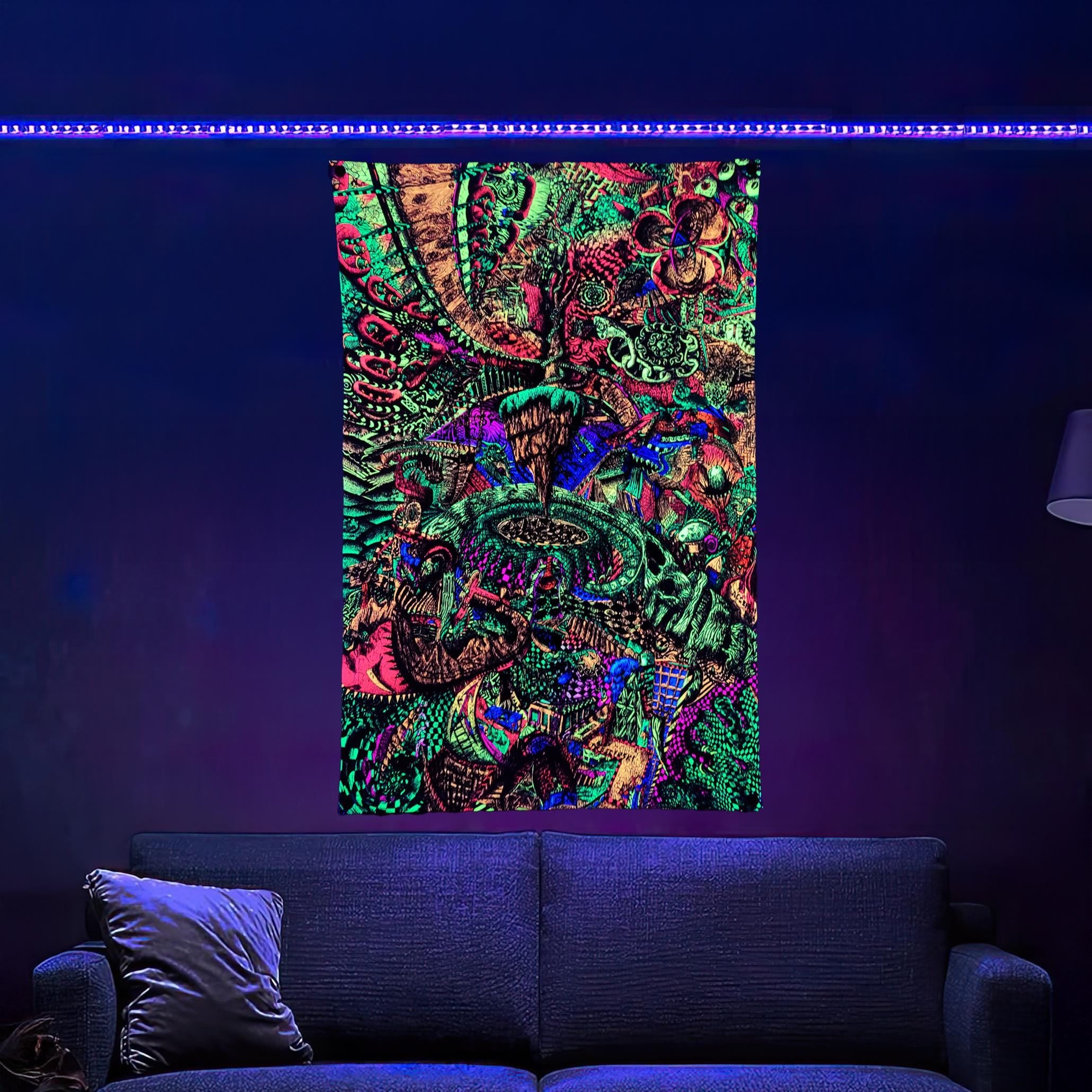Boardwalk (Blacklight Trippy Tapestry) Psychedelic UV Reactive Fluorescent Wall Hanging
