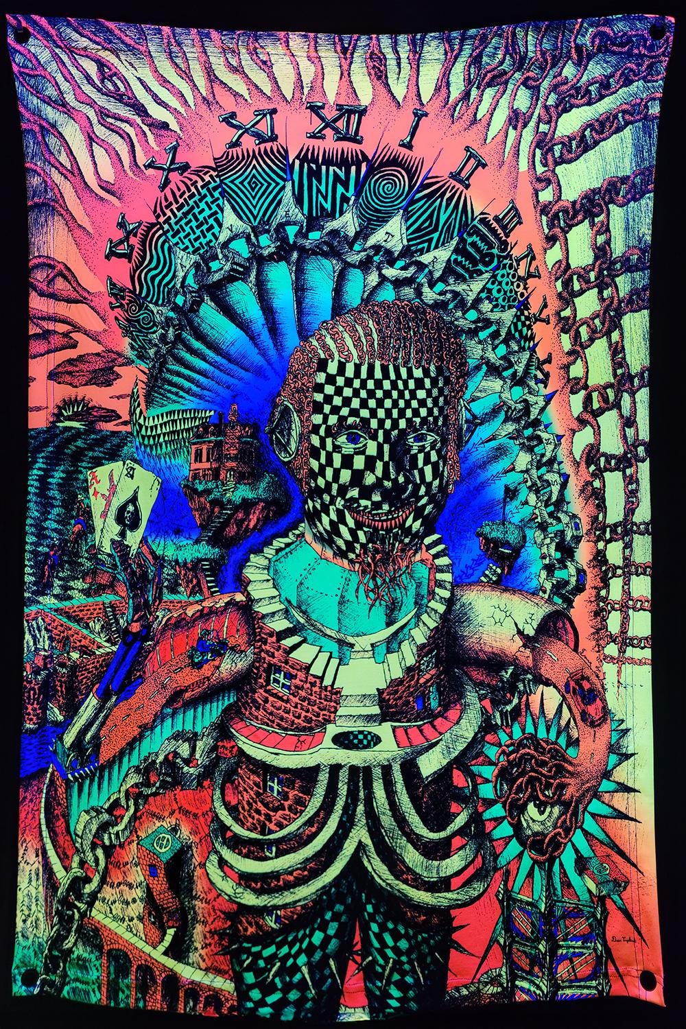 Self Portrait (Blacklight Trippy Tapestry) Psychedelic UV Reactive Fluorescent Wall Hanging