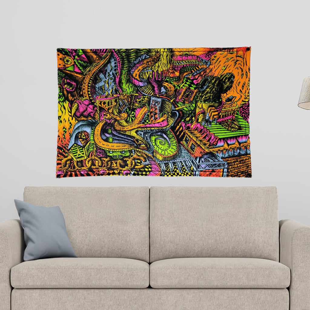 Roads (Blacklight Trippy Tapestry) Psychedelic UV Reactive Fluorescent Wall Hanging