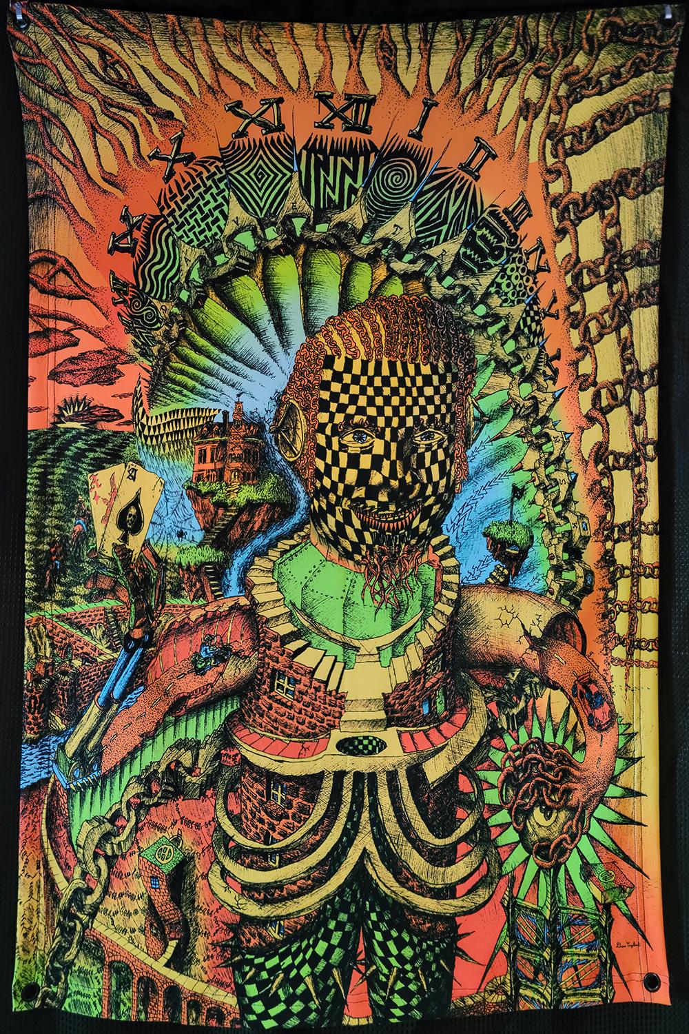 Self Portrait (Blacklight Trippy Tapestry) Psychedelic UV Reactive Fluorescent Wall Hanging