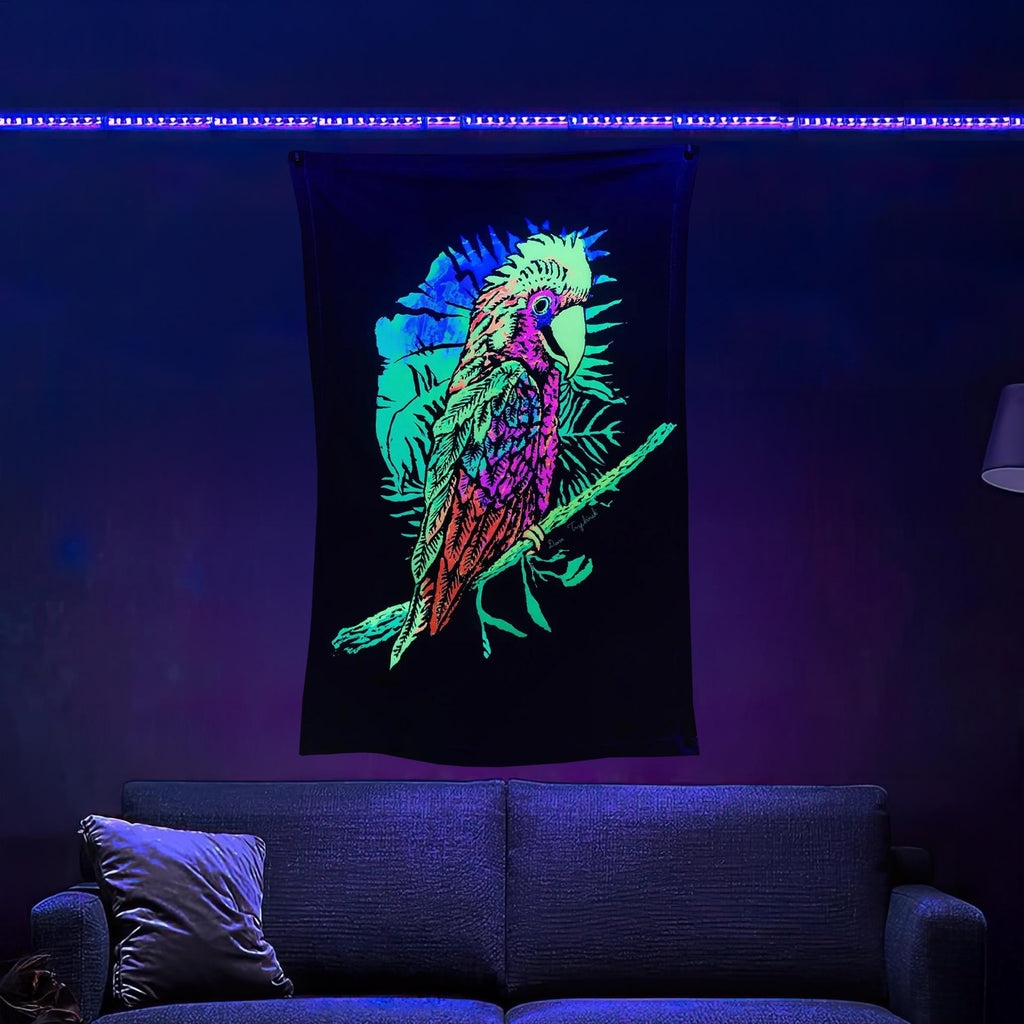Descending Paradise (Blacklight Trippy Tapestry) Psychedelic UV Reactive Fluorescent Wall Hanging