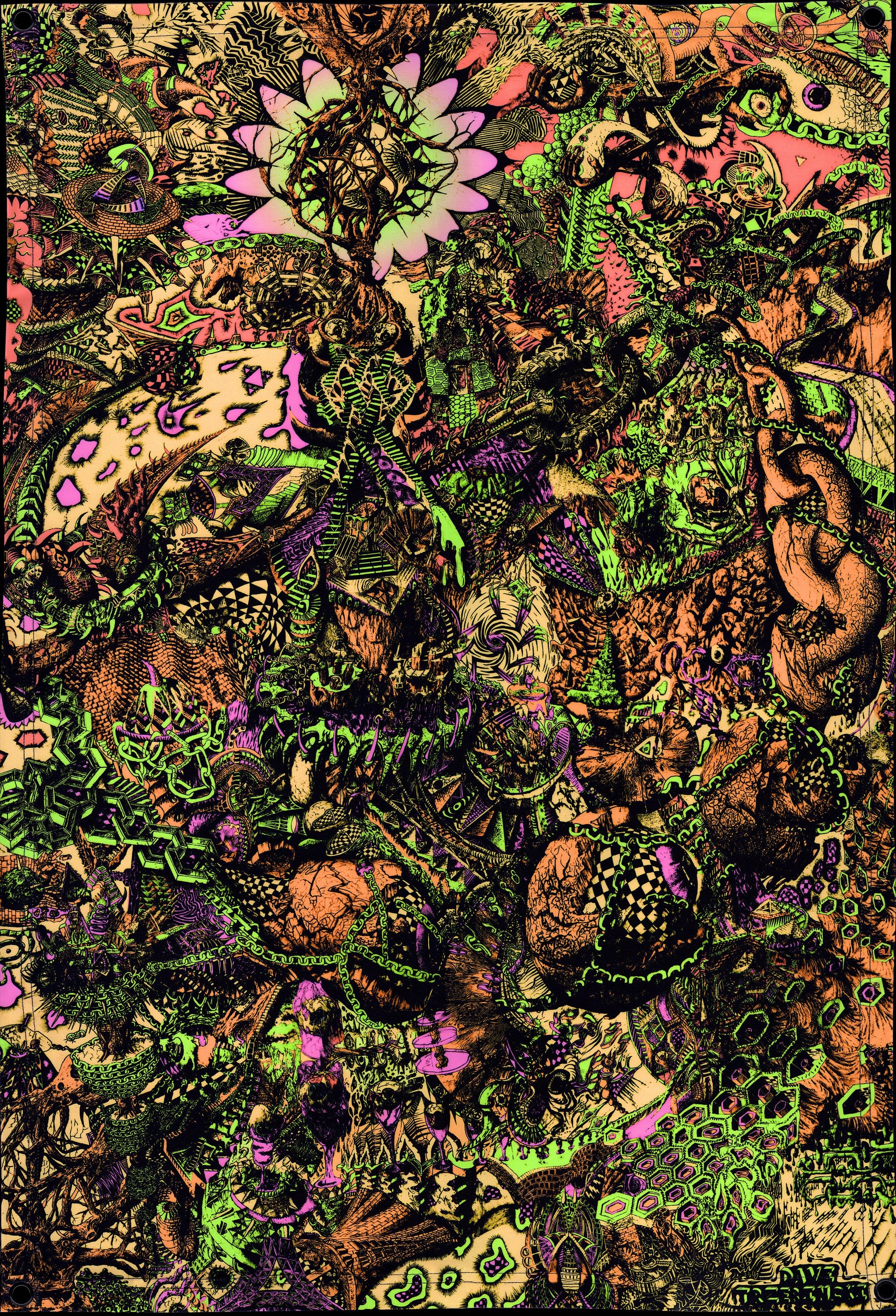 Eye Chain - Neon Fluorescent Blacklight Tapestry 24x26