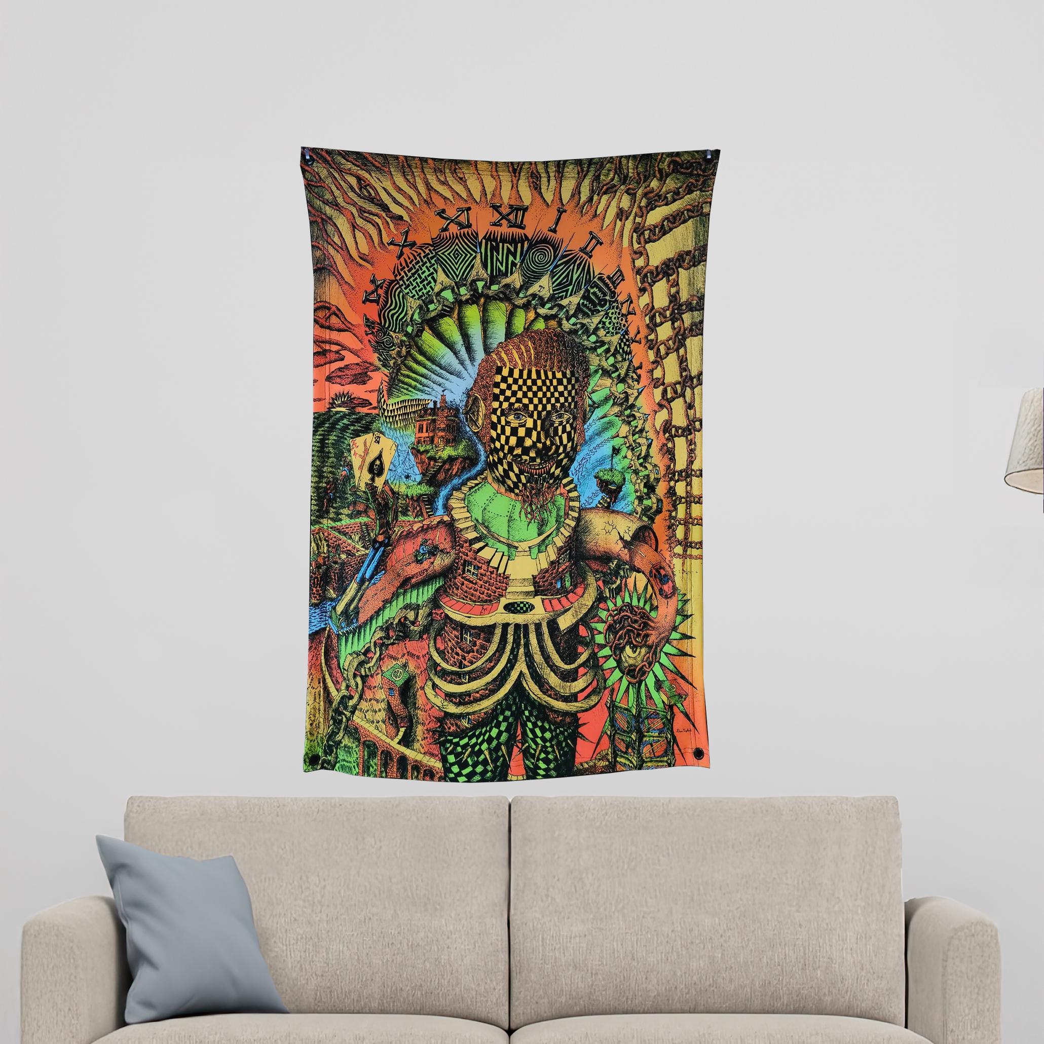 Self Portrait (Blacklight Trippy Tapestry) Psychedelic UV Reactive Fluorescent Wall Hanging