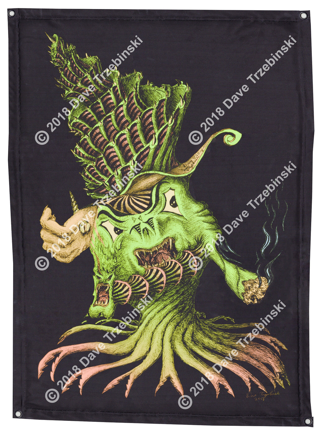 Crazy Alien (Blacklight Trippy Tapestry) Psychedelic UV Reactive Fluorescent Wall Hanging
