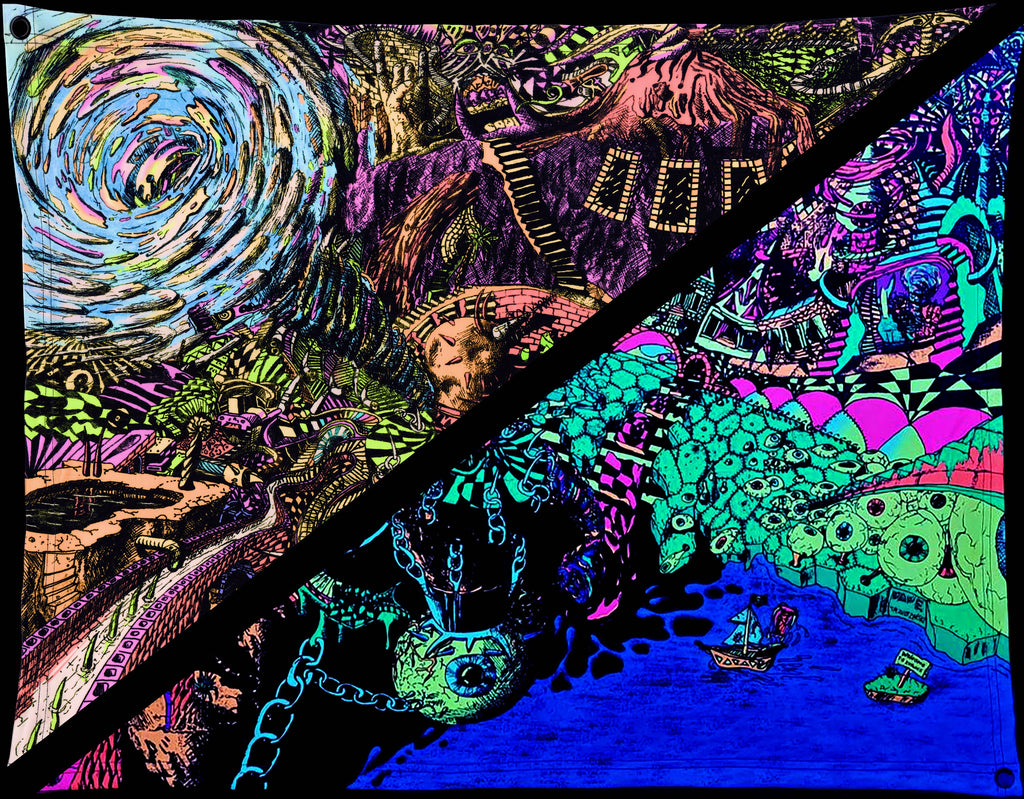 Reality Twister - Neon BlackLight Fluorescent Tapestry Sucking up reality.  Poster