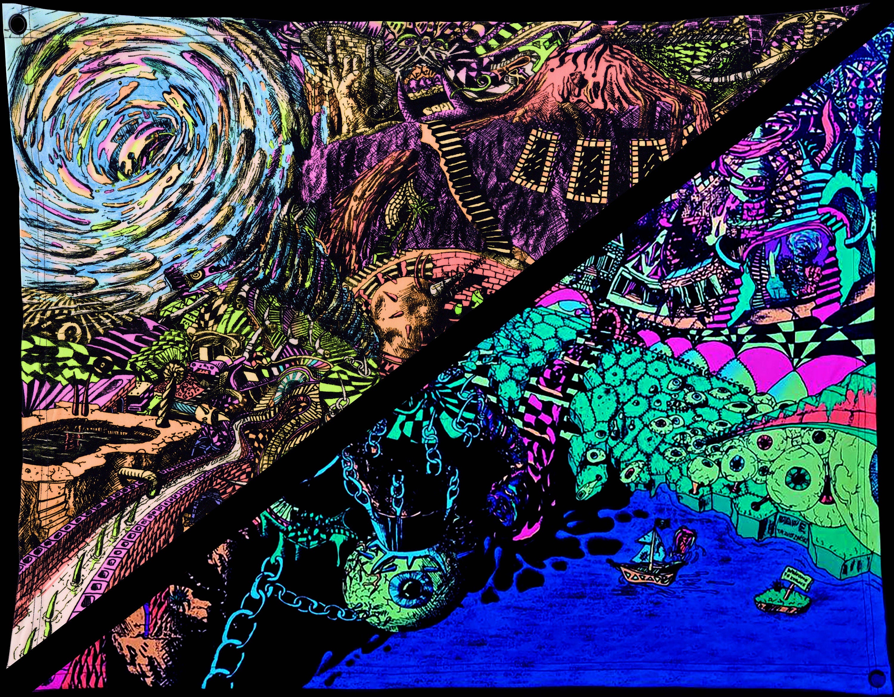 Reality Twister - Neon BlackLight Fluorescent Tapestry Sucking up reality.  Poster