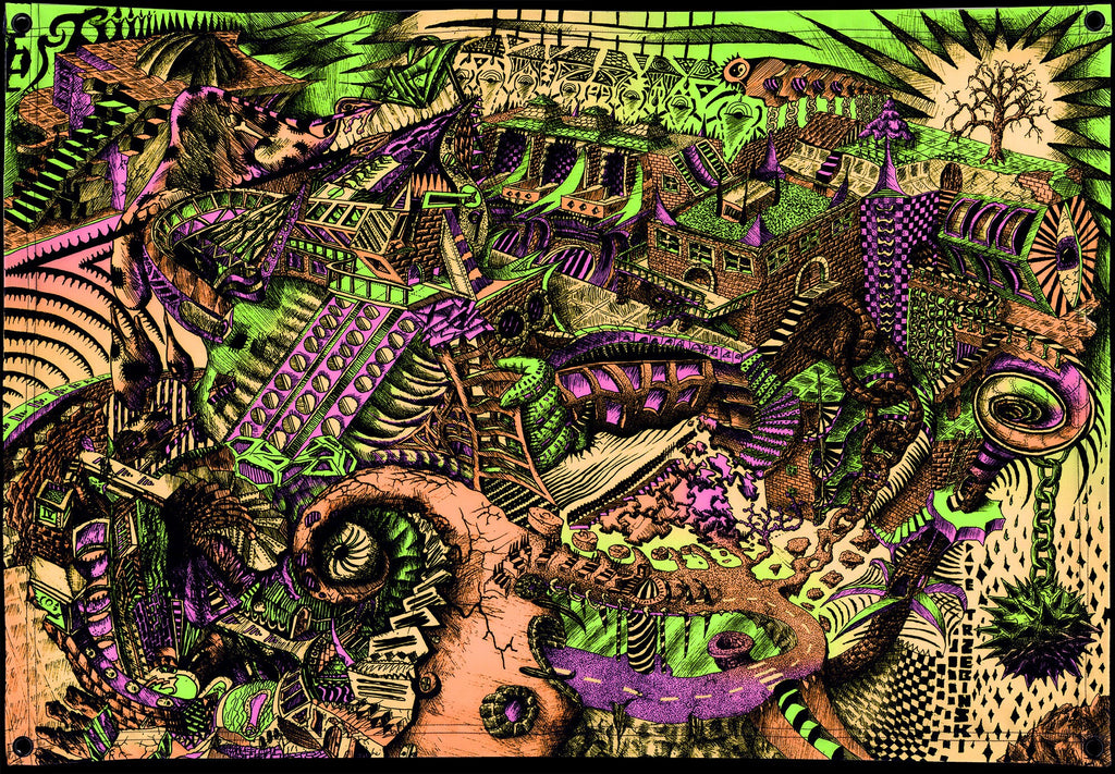 Ball And Chain (Blacklight Trippy Tapestry) Psychedelic UV Reactive Fluorescent Wall Hanging