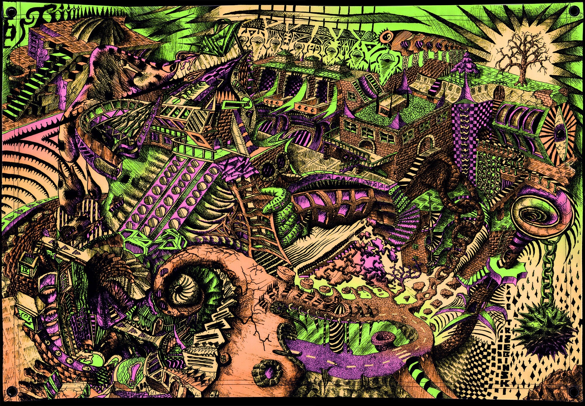 Ball And Chain (Blacklight Trippy Tapestry) Psychedelic UV Reactive Fluorescent Wall Hanging