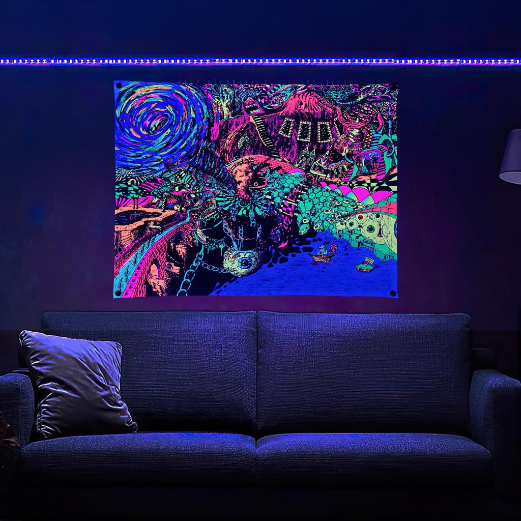 Reality Twister - Neon BlackLight Fluorescent Tapestry Sucking up reality.  Poster