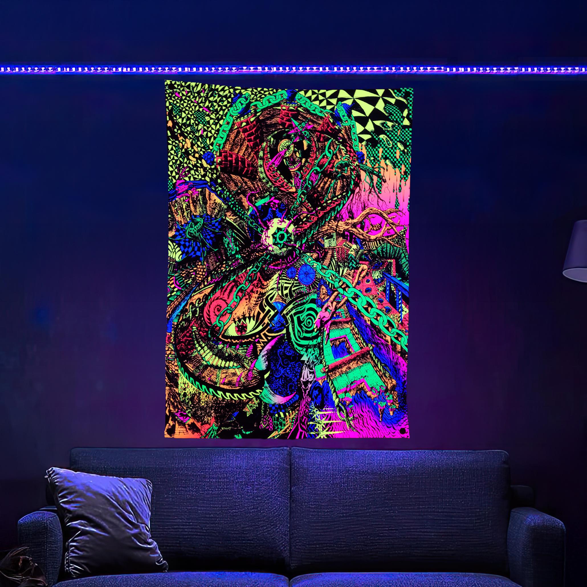 Snake Eye (Blacklight Trippy Tapestry) Psychedelic UV Reactive Fluorescent Wall Hanging