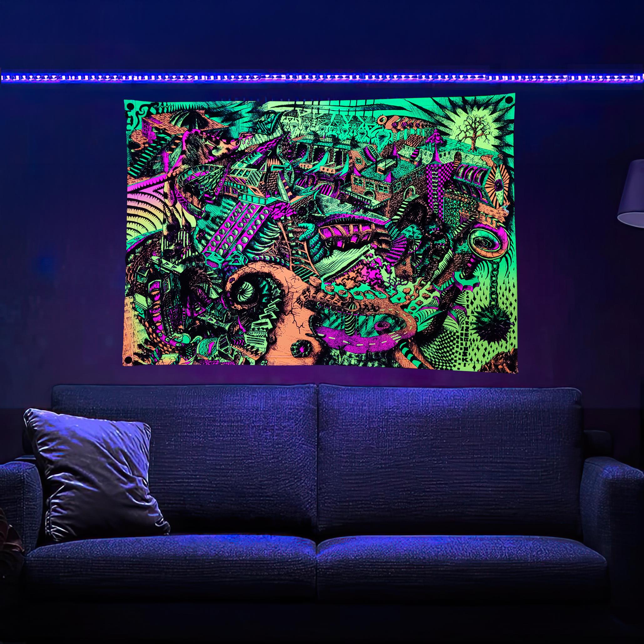 Ball And Chain (Blacklight Trippy Tapestry) Psychedelic UV Reactive Fluorescent Wall Hanging
