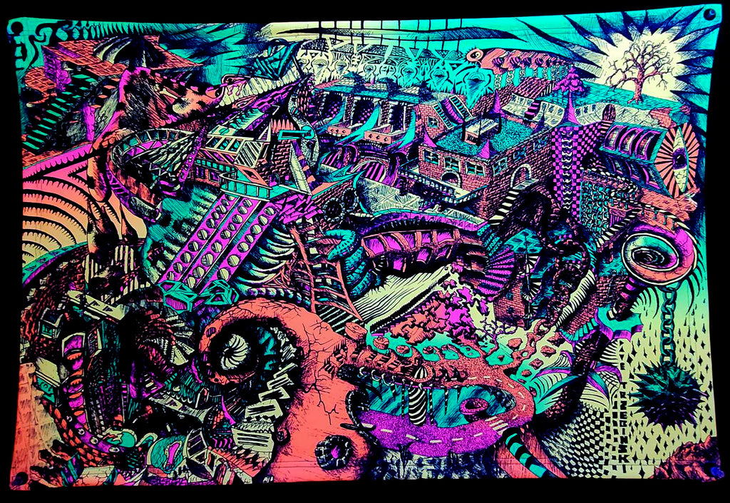 Ball And Chain (Blacklight Trippy Tapestry) Psychedelic UV Reactive Fluorescent Wall Hanging