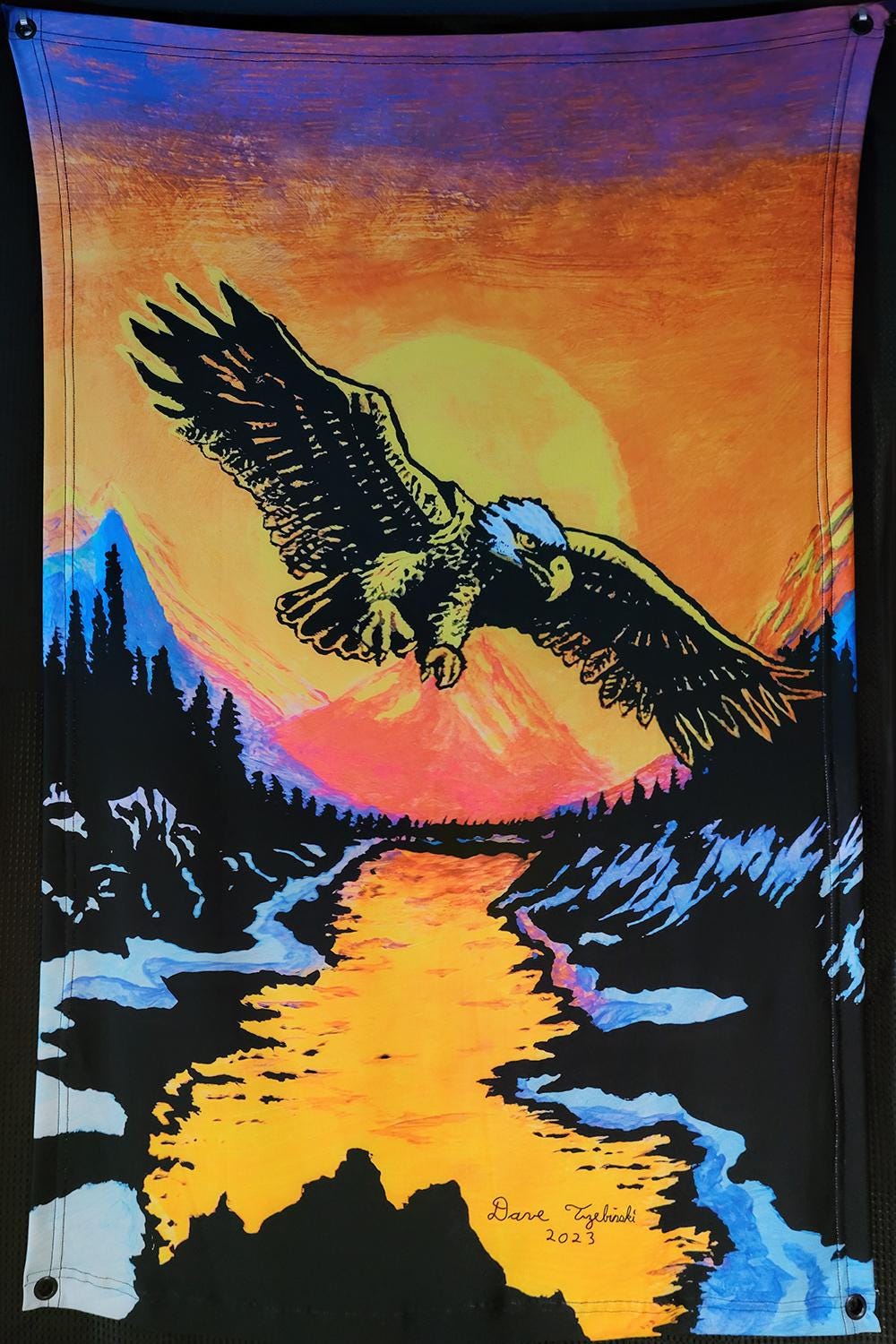 Descending (Blacklight Trippy Tapestry) Psychedelic UV Reactive Fluorescent Wall Hanging