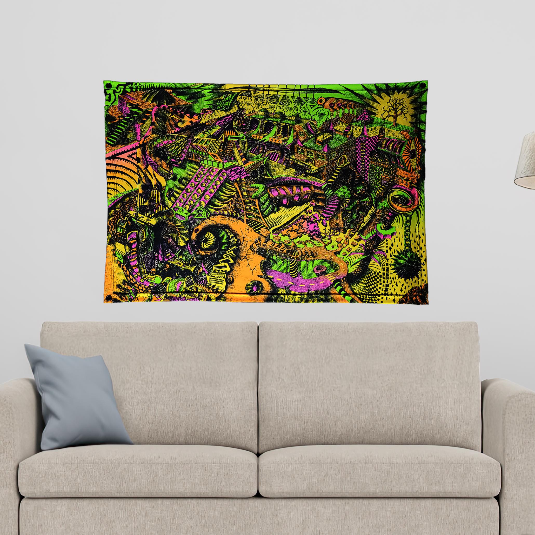 Ball And Chain (Blacklight Trippy Tapestry) Psychedelic UV Reactive Fluorescent Wall Hanging