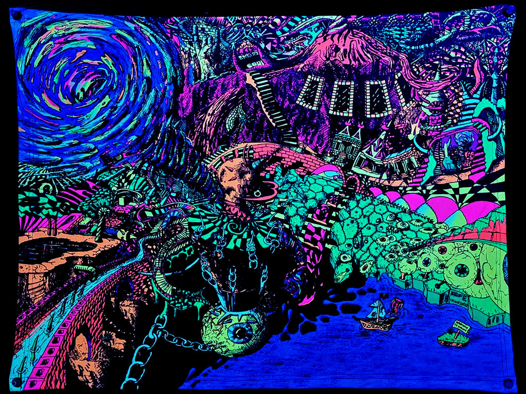 Reality Twister - Neon BlackLight Fluorescent Tapestry Sucking up reality.  Poster