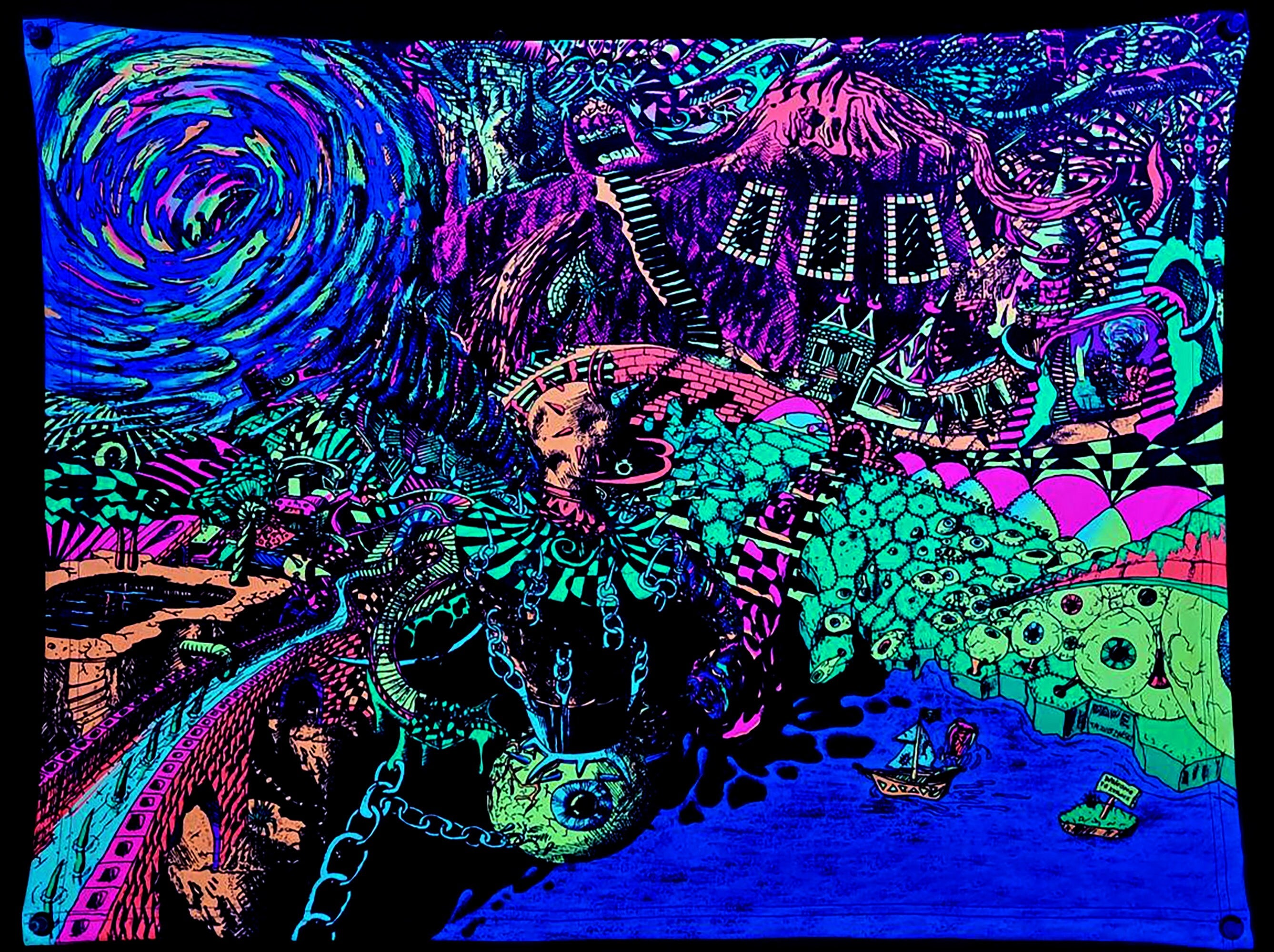 Reality Twister - Neon BlackLight Fluorescent Tapestry Sucking up reality.  Poster